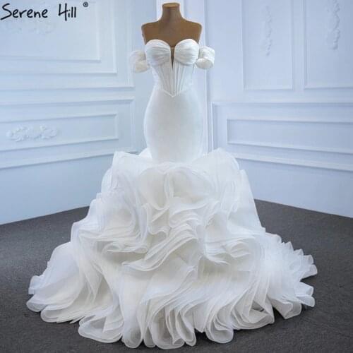 Serene Hill White Mermaid Plus Size High-end Wedding Dresses 2020 Sleeveless Pleat Simple Sexy Bridal Dress Design BHM67192