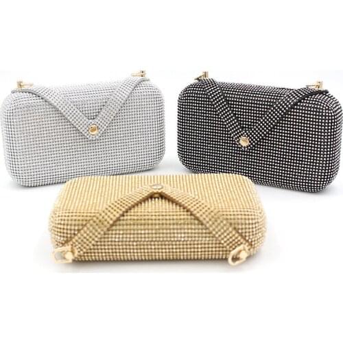 Bee In Fly Fashion Luxury Crystal Women V-buckle Purses Evening Clutch Bags Copper Chains Shoulder Handbags Womens Bag