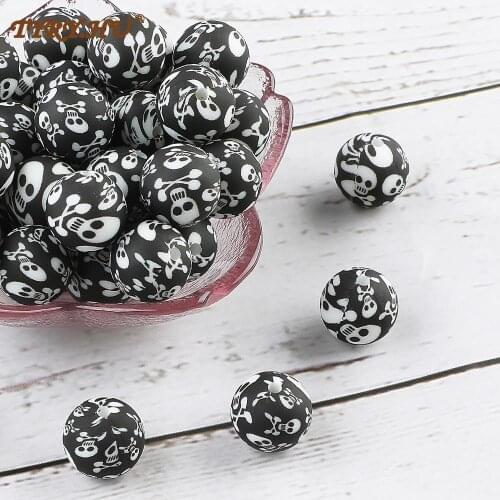 TYRY.HU 20Pcs Silicone Skull beads 12/15mm Round Shaped Bead Baby Teether Food Grade DIY Pacifier Clips Beads Necklace