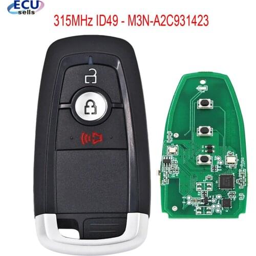 2+1 button Keyless Entry Smart Remote Key for Ford Edge Ecosport Explorer F-150 F250 F350 Fusion, 315MHz ID49 - M3N-A2C931423