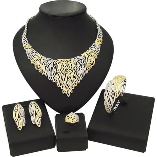 Yulaili High Quality American Jewelry Sets Anniversary Gifts Full Zircon Necklace Earrings Charm Bangle Ring Party Jewelery Set