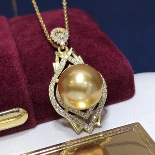 Pearl Pendant Fine Jewelry 925 Sterling Silver Natural Ocean Gold Pearl 10-11mm Pendant Necklaces for Women FIne Pearls Pendants