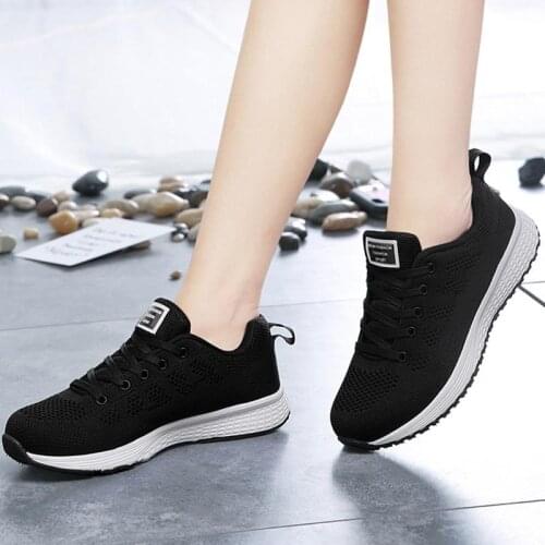Womens Sneakers Casual Breathable Shoes Womens Vulcanized Shoes Flat Platform Sneakers Women Mesh Solid Lace-up Sport Shoes