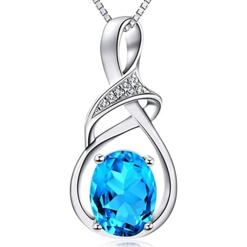 Fine Jewelry Gifts for Women Natural Gemstone Swiss Blue Topaz Amethyst Citrine Sterling Silver Pendant Necklace