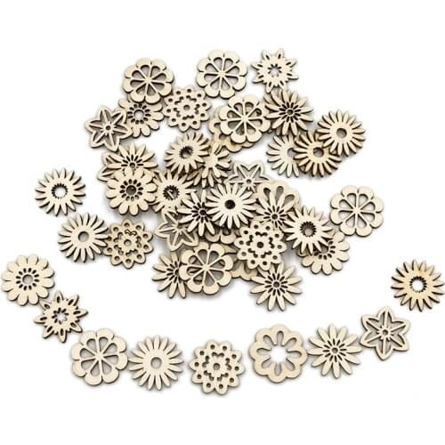20pcs Unfinished Wooden Mixed Flower Wooden Cutout Discs Crafts Art DIY Decoration