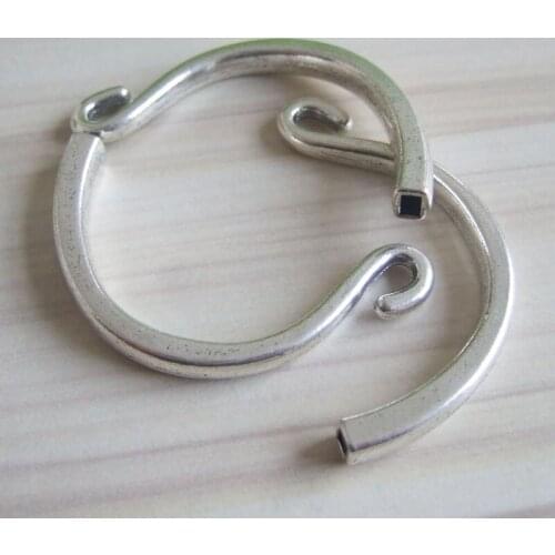 4Pcs Antique Silver Color Half Cuff Hook Clasp for 4x2mm Leather Bracelet Jewelry Findings