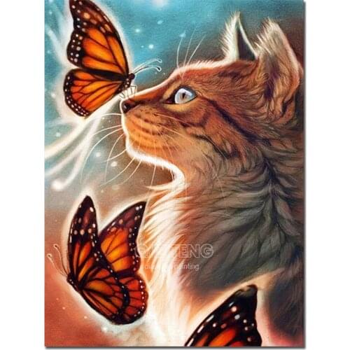 QIZITENG 2021 New 5D DIY Diamond Painting "cat and Butterfly" Square/round Animal Mosaic Sewing Crafts Room Art Furnishings