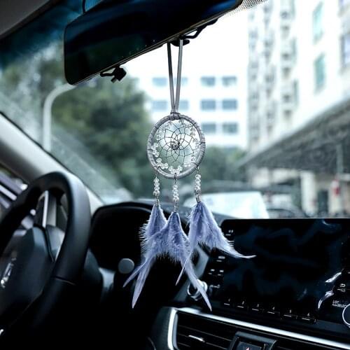Car Ornaments Novelty Pendant Dream Catcher Handmade Car Hanging Decor Dream Catcher Feather Ornament Style Car Hanging Gray
