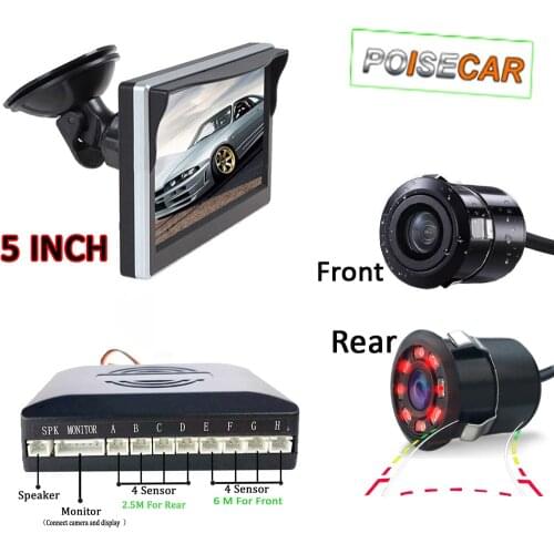 Dual Car Reverse Video Parking 8 Sensor Radar Parktronic Front/Rear View Backup Dynamic trajectory Camera 5 Inch Car Monitor HD
