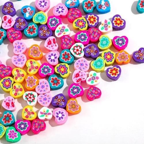 40pcs/Lot 10MM Heart Shape Sunflower Polymer Clay Beads Mixed Color Clay Spacer Beads for Jewelry Making DIY Bracelet