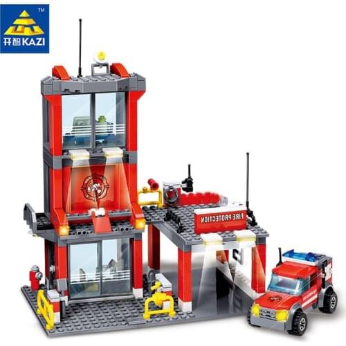 KAZI 8052 City Fire Station 300pcs Building Blocks Compatible city Truck Model Toys Bricks