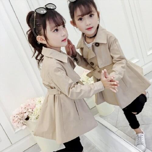 Childrens Windbreaker Spring Girls Coat Cotton Casual Solid Double Breasted Trench For Girls Kids Clothes Windbreaker For Girls
