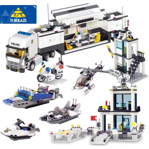Police Station Center Model Blocks City DIY Construction Building Blocks Technic Bricks Educational Toys For Children Kid Gift