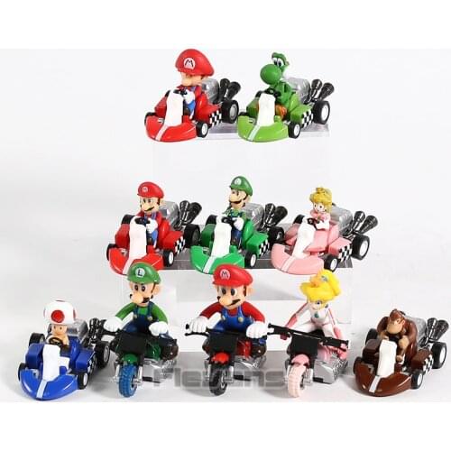 Super Mario Brothers Mario Luigi Peach Toad Yoshi Pull Back Car Kart Mini PVC Action Figures Toys 10pcs/set
