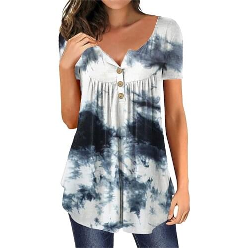 Graphic T Shirts Women Vintage Clothes Casual Plus Size O-neck Tie Dye Print Loose Button Tunic T-shirt Tops Camisetas De Mujer