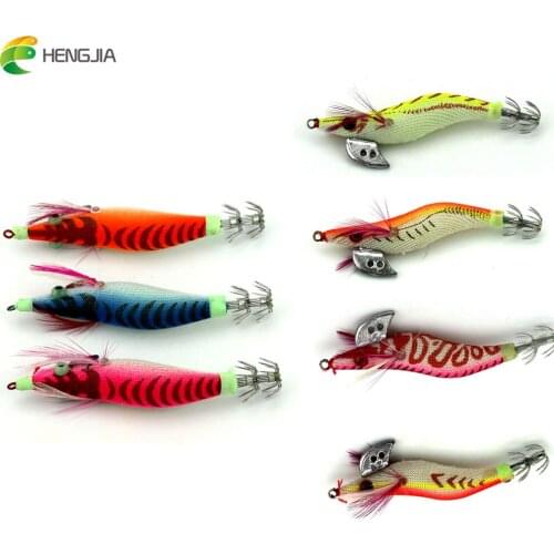 HENGJIA 1PCS 7.8g/7.4g 2 Model ABS Plastic Squid Jig Lures Luminous Tail Octopus Wood Shrimp Baits Pesca Fishing Tackles