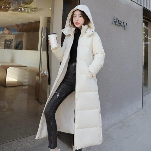 ISENMAL Korean Style Hooded X-Long Winter Women Down Jacket Thick Warm Wadded Long Parkas Female Patchwork Cotton Padded Zipper