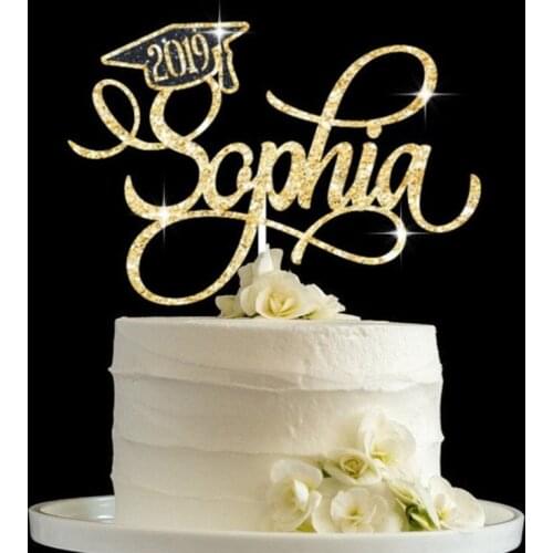 Custom Graduation Cake Topper,Personalized Cake Topper,Wood & Acrylic Graduate Prom Decoration,Glitter Gold Cake Topper,Gift
