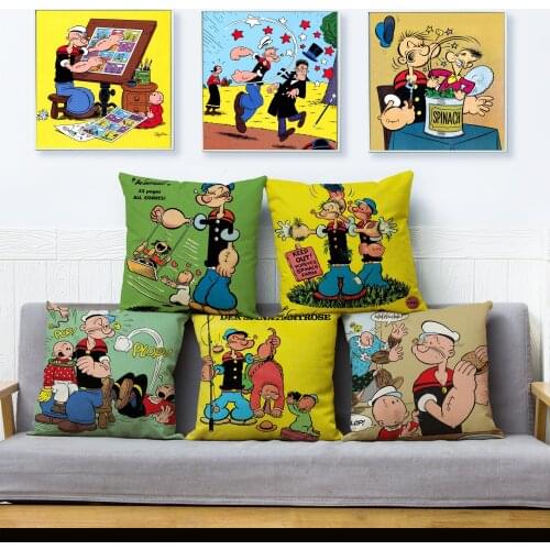 Classic Cartoon Strong Sailor Print Cushion Cover Popeye Pattern Pillowcase Kid Gift Linen Pillows Cases For Sofa Home Decor