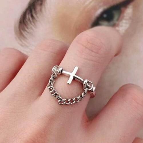 Vintage Personality Rings Multi-layer Cross Butterfly Chain Rings Open Adjustable Finger Rings for Women Hip Hop Jewelry Gift