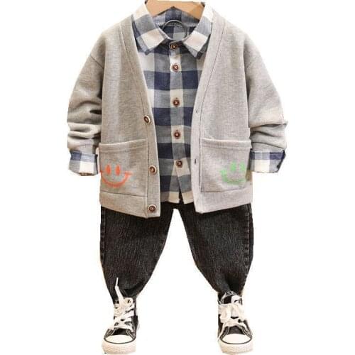 Fashion kids Clothes Boys Outfits Spring Autumn Toddler Boy Clothes Set Long Sleeve Coat+Shirt+Jeans Children Clothing Set