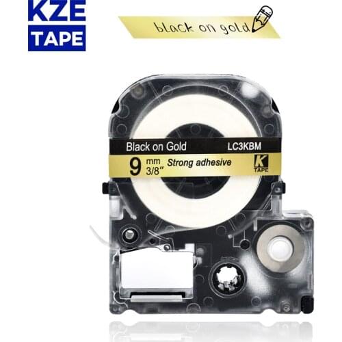 Epson label tape 9mm black on gold SM9Z LC3KBM typewriter ribbon for KingJim label maker LW-300 LW400Epson label printer