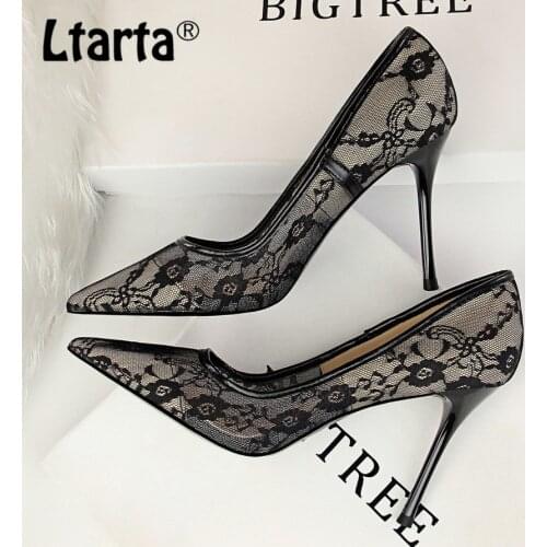 LTARTA Bowtie High Heels Platform Heels Ladies Peep Toe Lace Black White Wedding Shoes Pumps Women Shoes 2021 DS