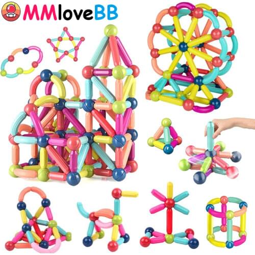 Kids Variable Magnetic Bar Toys Colorful Magnetic Ball DIY Toys 25-128Pcs Magnetic Bar Magnet Jigsaw Educational Newness Toy