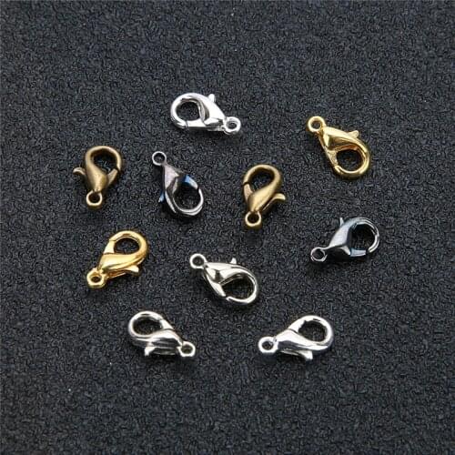 50pcs 10 12 14 16 20mm Metal Lobster Clasps Hooks For Jewelry Making Gold Silver Color End Connectors Clasps Necklace Findings