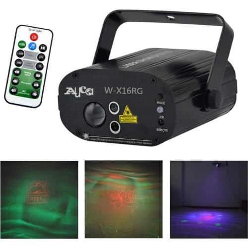 AUCD Mini Remote 16 Christmas Patterns Galaxy RG Laser Mix 9W Aurora RGB LED Beam Projector Stage Lighting Party DJ Show W-X16RG