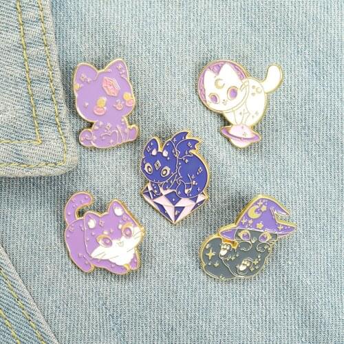 Fashion New Creative Cartoon Animal Wizard Cat Cute White Cat Playful Alloy Brooch Badge All-match Backpack Clothing Accessories