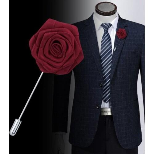 Handmade Mens Brooches Floral Lapel Pin for Men Suit Long Neddle Fabric Flower Brooch Pins for Wedding Fashion Women Jewelry