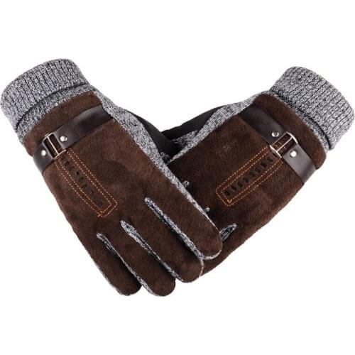 Gloves Autumn and Winter Gloves Mens Thickened Fleece-Lined Warm Pigskin Gloves Cycling and Driving Sports Cold-Proof Warm Wool