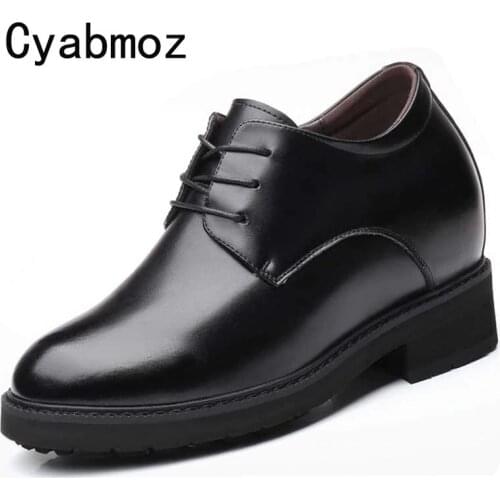 12 CM Extra High Elevator Shoes Mens Split Leather Height Increasing Casual Business Shoes Hidden Wedge Heel Male Wedding Shoes