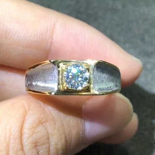 Geoki 18K Yellow Gold Plated Round Perfect Cut Passed Diamond Test0.5 CT D Color VVS1 Moissanite Ring Mens Classic Wedding Ring