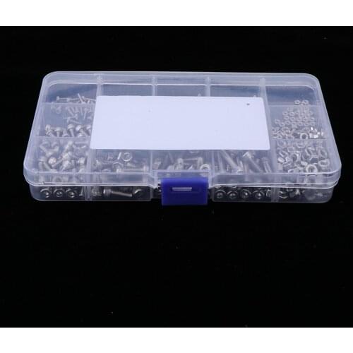 Pack of 480 Hex Screws Nuts Set in 15 Grids Plastic Case Stainless Steel