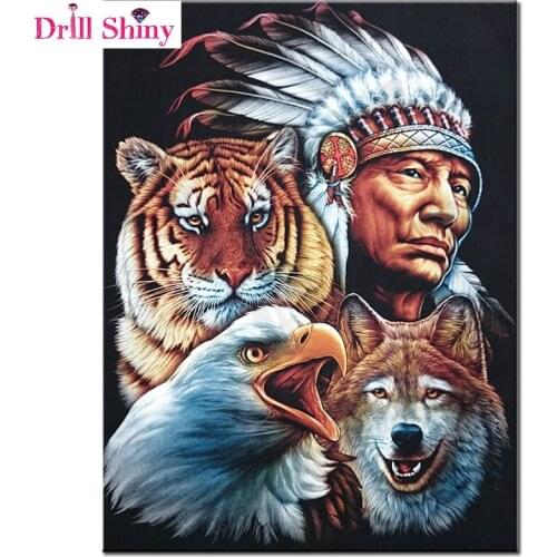 5D Full Square Diamond Painting Indian Tiger Wolf wall stickerMosaic Picture Of Rhinestone Diamond Embroidery Home Decor gift