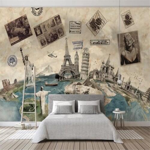 Milofi custom wallpaper mural marble nostalgia travel around the world poster earth classic building background wall