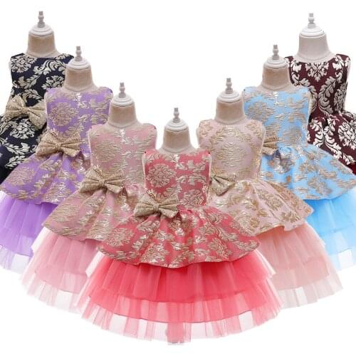 2021 New Flower Vintage Embroidery Baby Girls Dress Newborn Baby Clothing Tutu Elegant Girls Birthday Princess Dress Vestidos