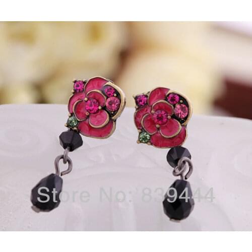 New Charm Jewelry Rose Flower Crystal Earrings