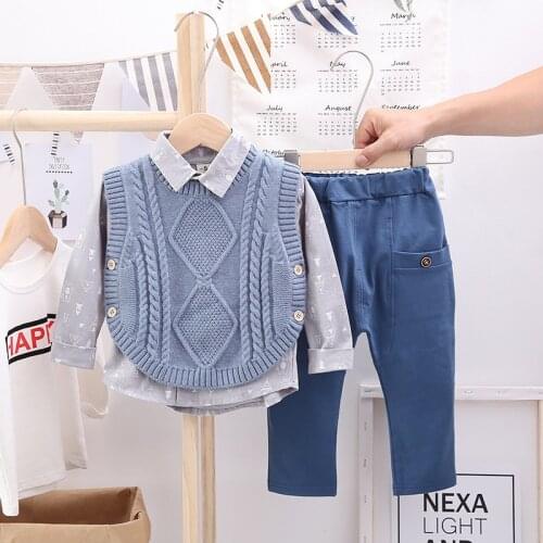 Autumn Toddler Baby Boys Clothing Sets Children Casual Infant Knitted Vest Sweater Shirt Pants 3 Pieces Kids Clothes Outfit