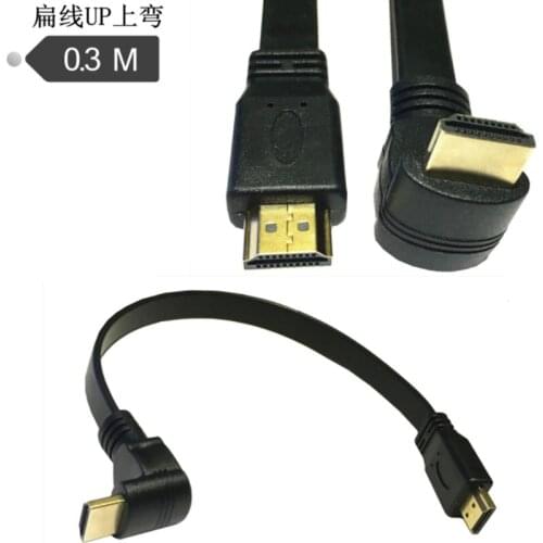 Flat 1.4 HDMI-compatible male to male extension 30cm cable HDMI-compatible 90 degree up bend head extension cable 30cm