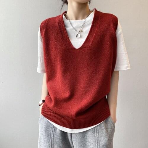 Simple and Chic Knitted Royal Blue Vest Women 2021 Spring New College Style V-neck Loose Lazy Sleeveless Shoulder Sweaters Bx045
