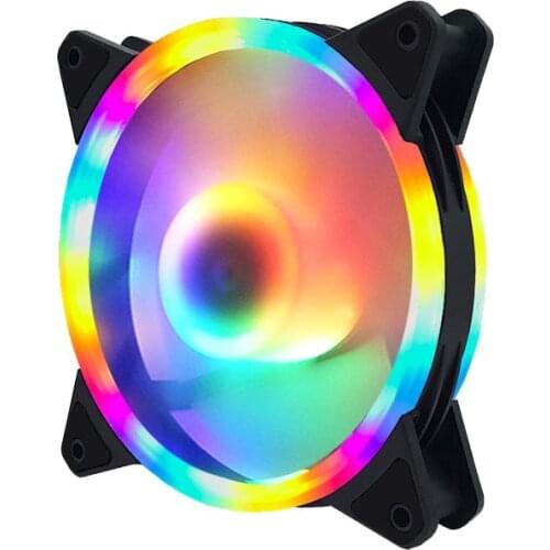 Rainbow Computer fan 120mm cpu LED Fan pc fan inside and outside light Water Cooler 120mm pc Fan Cooler double circle LED fan
