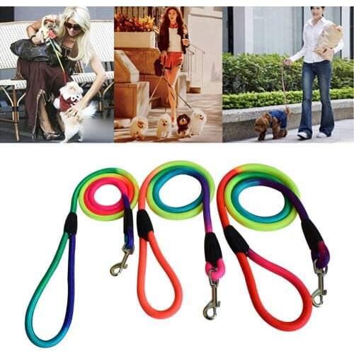 Adjustable Colorful Nylon Leash Collar Harness Puppy Pet Cat Accessories Breakaway Rainbow Dog Leash Lead Belt Basic Collars