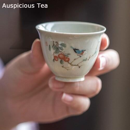 Retro Ceramic Teacup Portable Travel Meditation Cup Hand Painted Flower Pattern Tea Bowl Pu'er Master Cup Tea Set Accessories