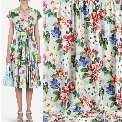 145cm Width Multi-colored Flowers Printed Chiffon or Cotton or Imitated Cotton Fabric For Woman Dresses Skirts Blouse DIY Sewing