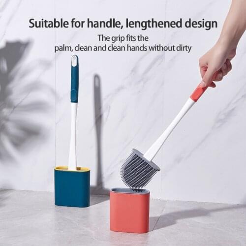 Silicone WC Toilet Brush Flexible Soft Bristles Brush With Base Set Toilet Brush With Quick Drying Holder Set Bathroom Cleaner