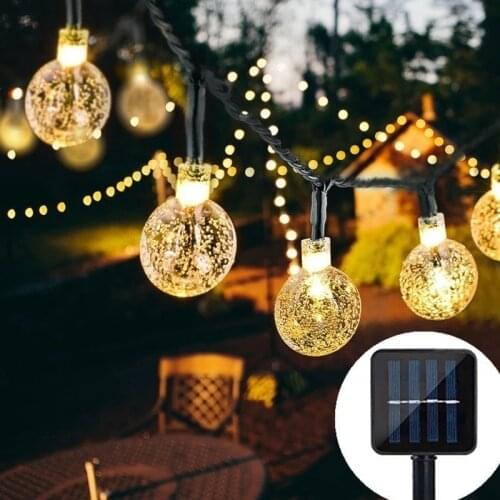 100LEDS Crystal Ball 5M/12M Solar Power Supply LED String Light Fairy Light Garland Garden Outdoor Christmas Decoration Navidad