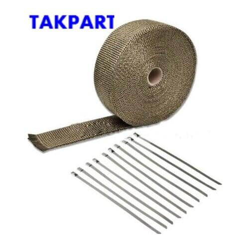 TAKPART 10M BASALT TITANIUM HEAT WRAP EXHAUST MANIFOLD + 10 STAINLESS CABLE TIES 30cm